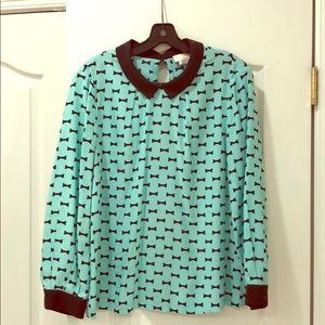 Kate Spade Turquoise and Black Bow blouse